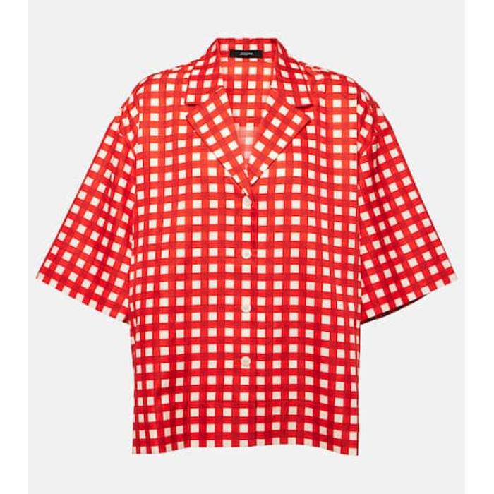 Рубашка из шелка и хлопка в клетку Леопольда Гингема цвет: Красный