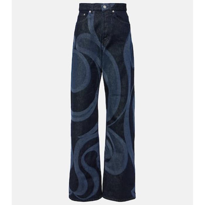 Прямые джинсы с принтом цвет: Синий