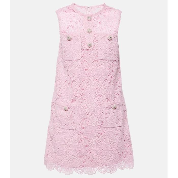 Кружевное гипюровое мини-платье цвет: Розовый