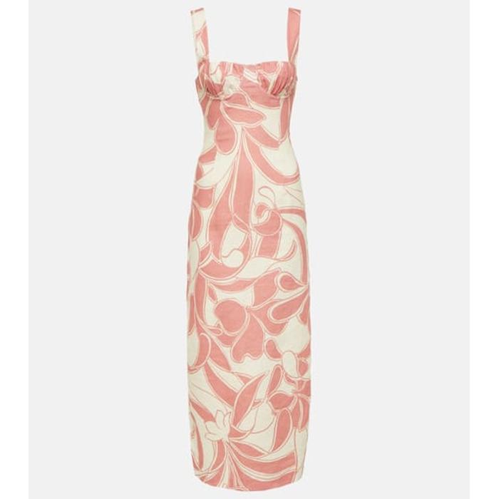 Льняное платье миди с принтом Belletto цвет: Розовый