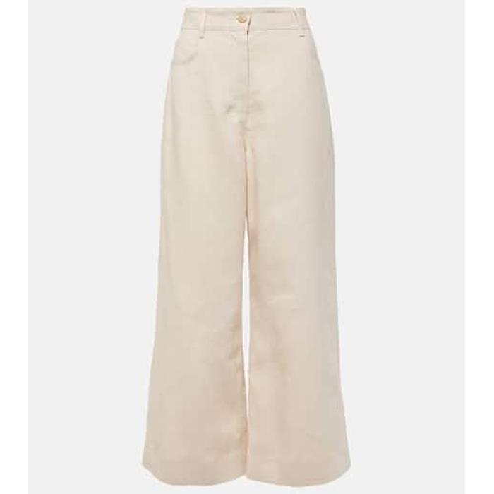 Льняные широкие брюки Lapo с высокой посадкой цвет: Neutrals