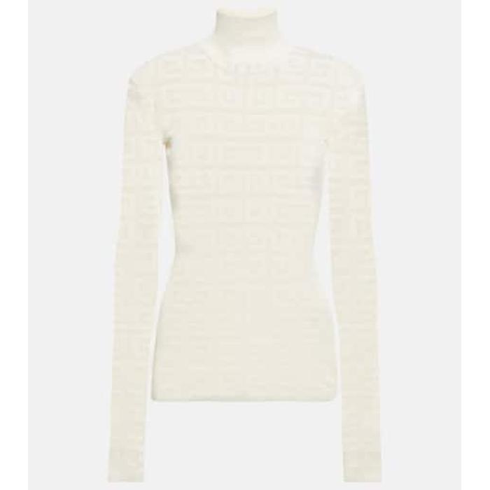 Жаккардовый свитер с высоким воротом 4G цвет: Белый