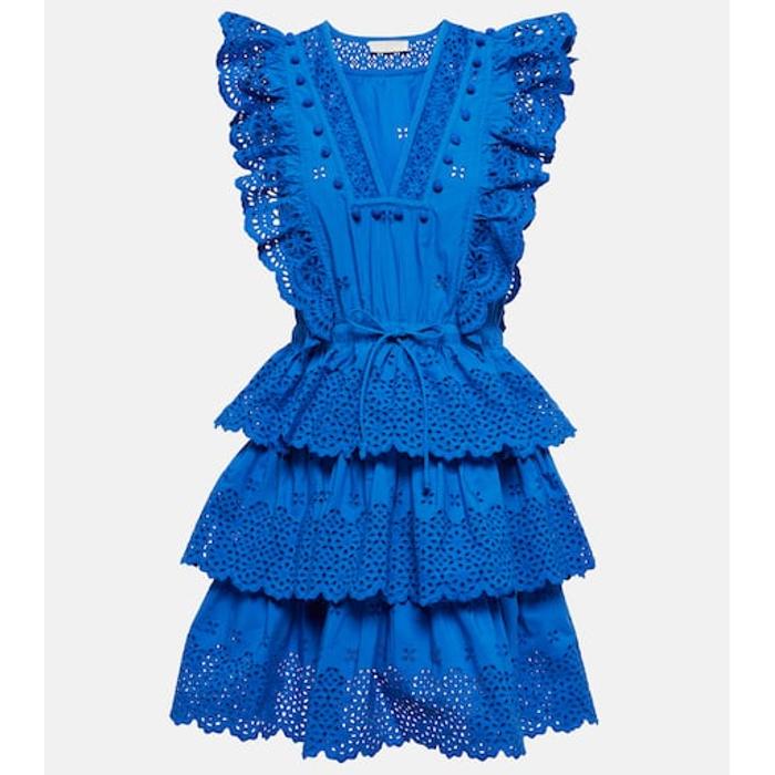 Мини-платье из хлопка Lilith broderie anglaise цвет: Синий