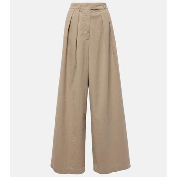 Широкие хлопчатобумажные брюки в складку цвет: Бежевый