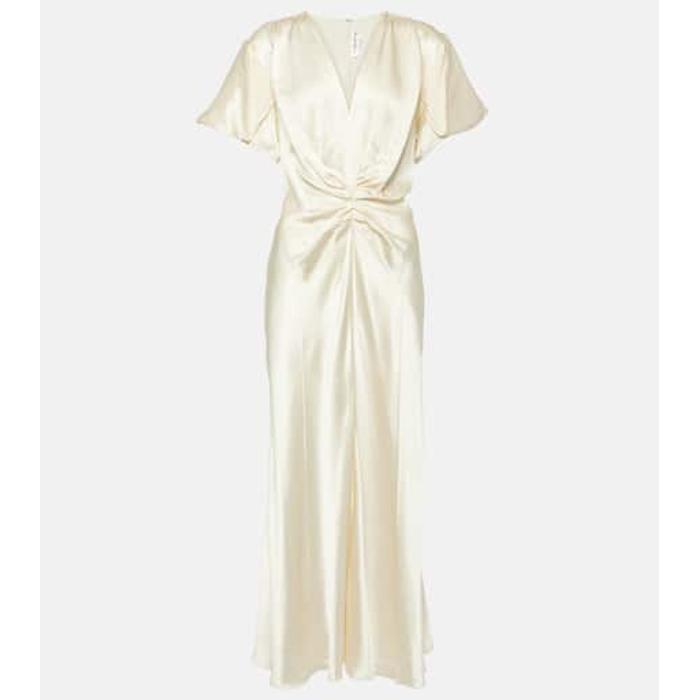 Атласное платье миди со сборками цвет: Белый