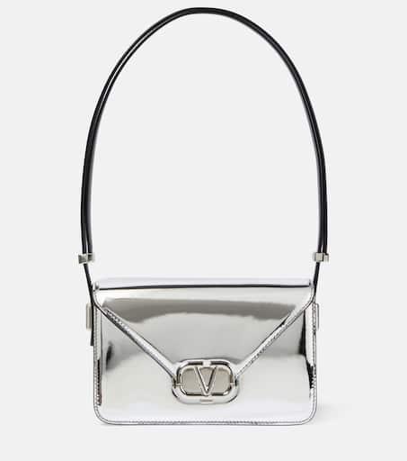 Letter Small mirrored leather shoulder bag цвет: Серебристый