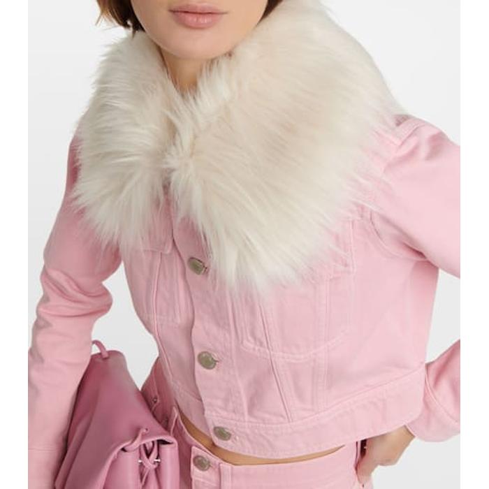 Джинсовая куртка с отделкой из искусственного меха цвет: Розовый