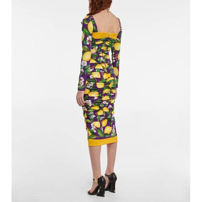 Платье миди из смеси шелка с принтом цвет: Разноцветный