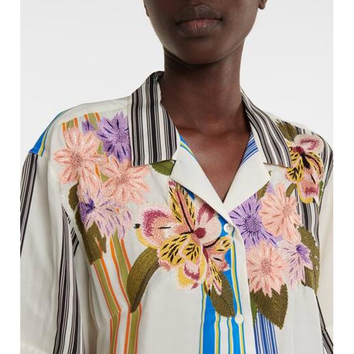 Рубашка в полоску с цветочной вышивкой цвет: Разноцветный