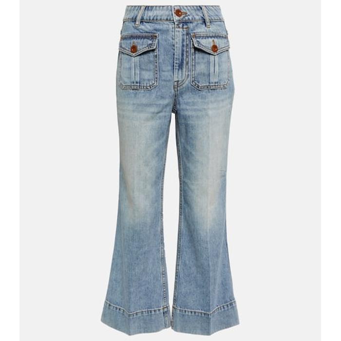 Укороченные расклешенные джинсы Raie цвет: Синий
