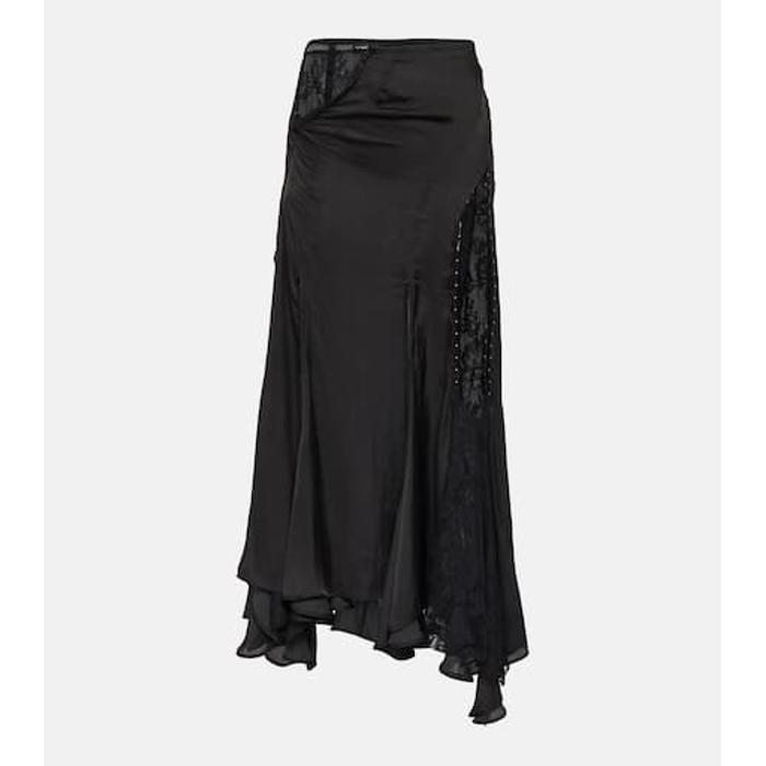 Асимметричная юбка макси с кружевной отделкой цвет: Чёрный