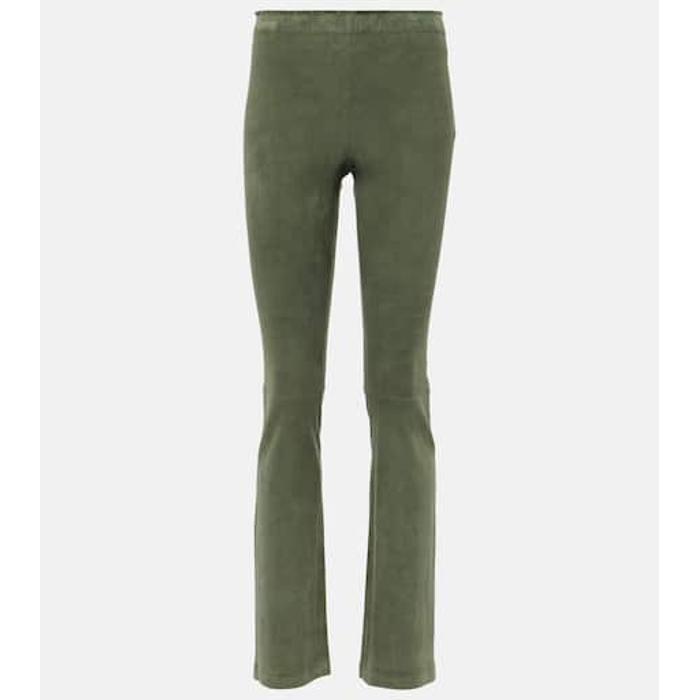 Кожаные расклешенные брюки JP средней посадки цвет: Зелёный