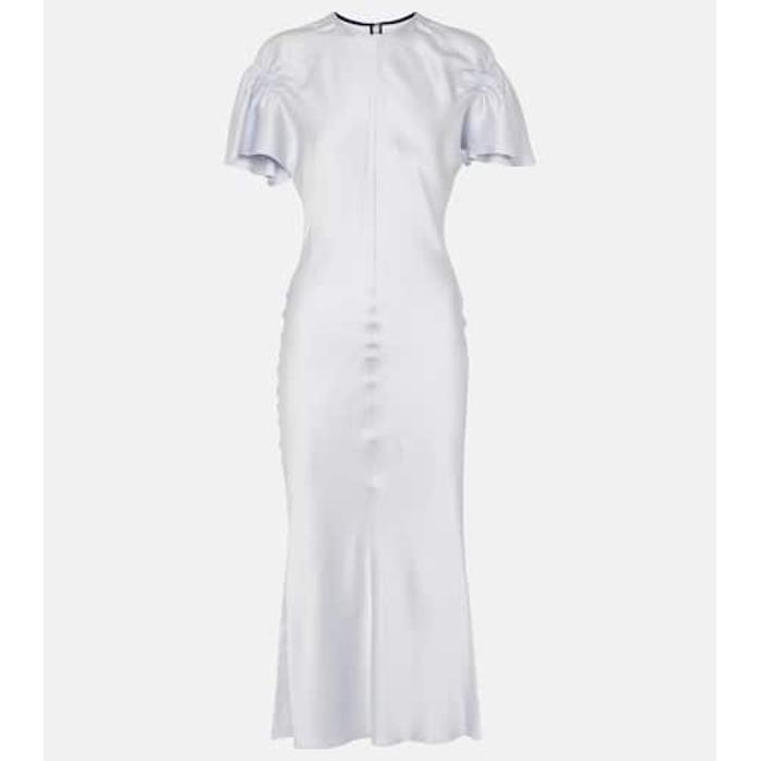 Платье миди из креп-атласа со сборкой цвет: Белый