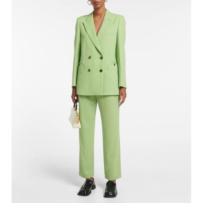 Прямые брюки из натуральной шерсти с высокой посадкой цвет: Зелёный