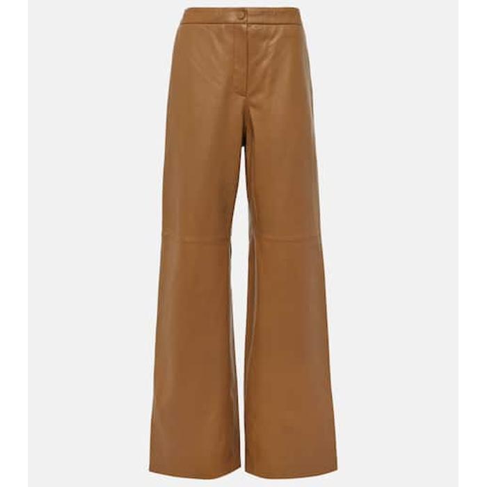 Широкие кожаные брюки с высокой посадкой цвет: Коричневый