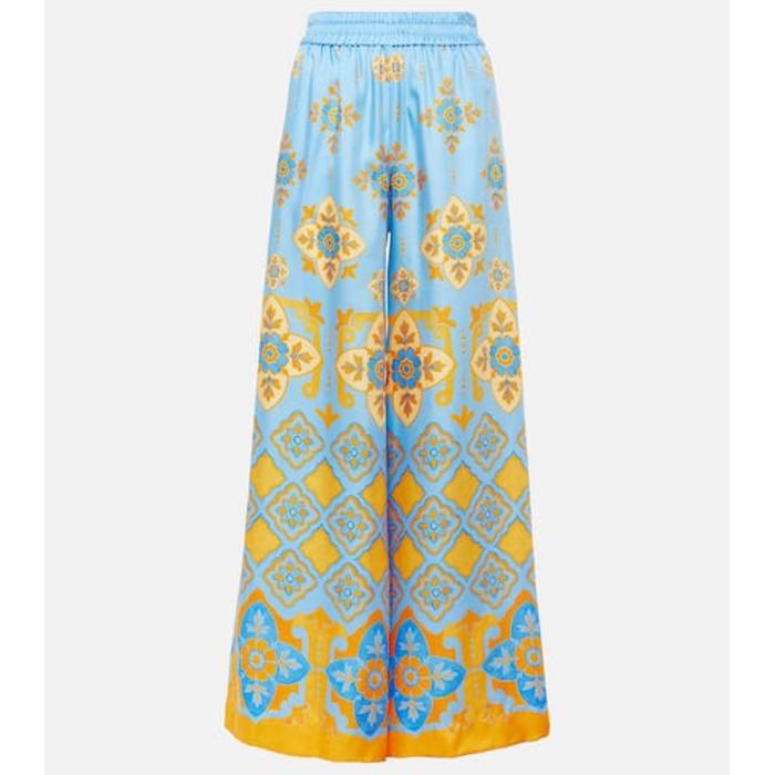 Шелковые брюки палаццо с принтом на высокой посадке цвет: Разноцветный