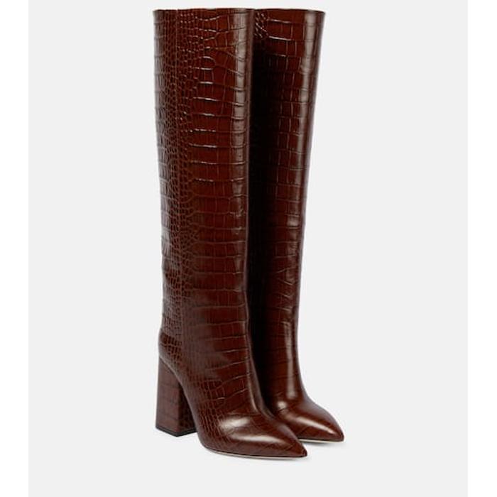 Anja croc-effect leather knee-high boots цвет: Коричневый