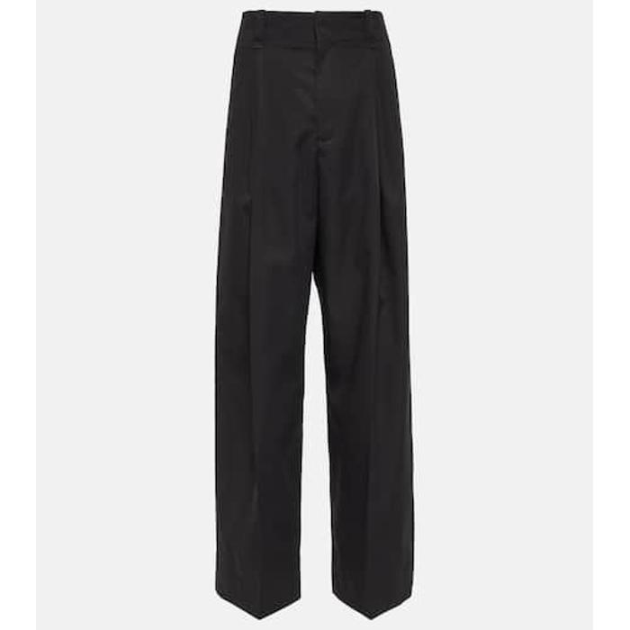 Широкие брюки из хлопка и шелка средней посадки цвет: Чёрный