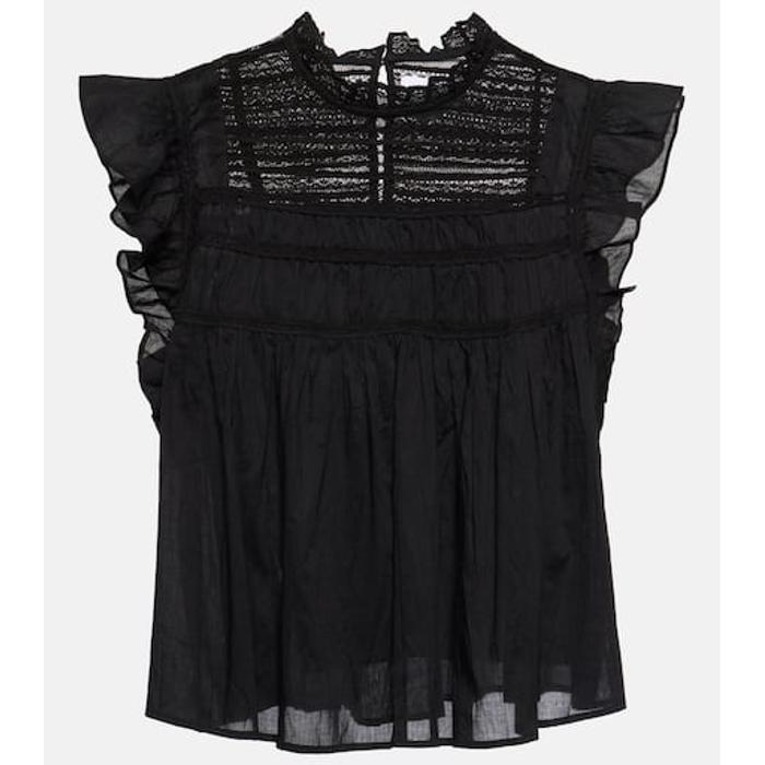 Хлопчатобумажная блузка Инессы с оборками цвет: Чёрный