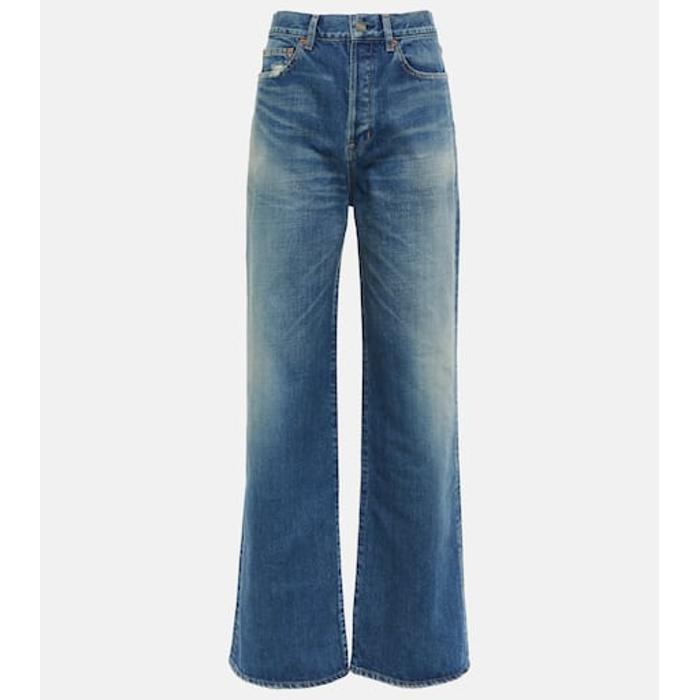 Потертые прямые джинсы с высокой посадкой цвет: Синий