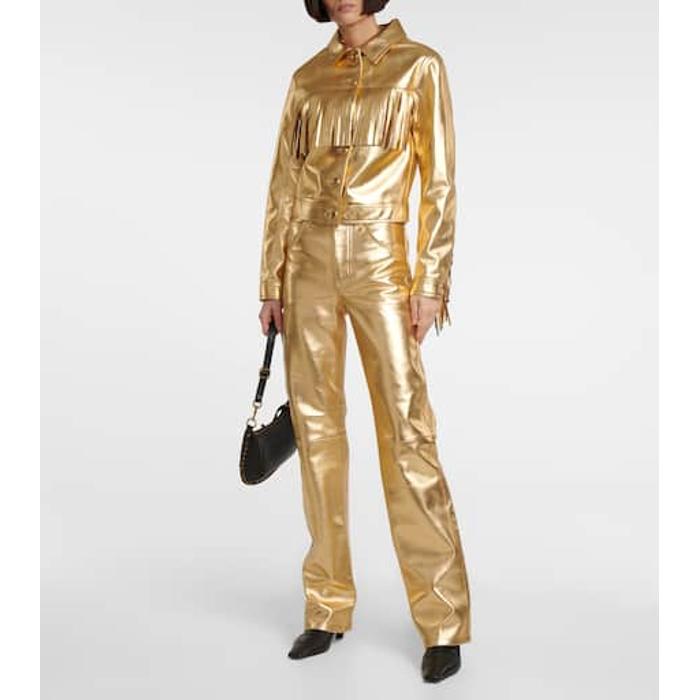 Куртка из металлической кожи с бахромой цвет: Золотой