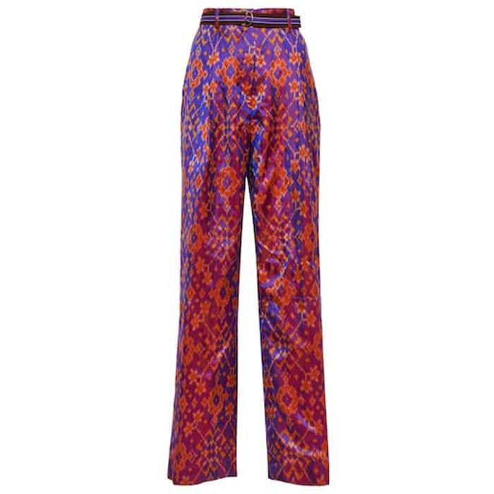 Шелковые брюки с высокой посадкой и принтом цвет: Разноцветный