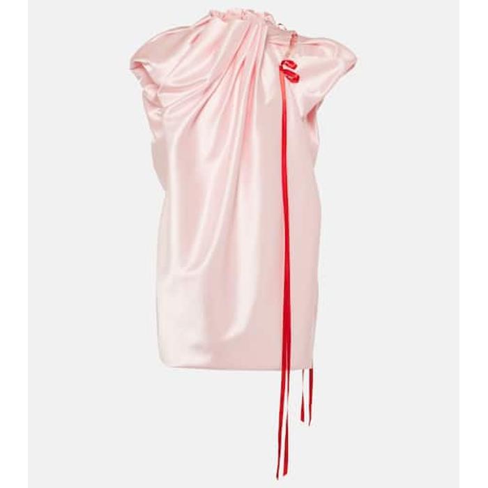 Мини-платье из плиссированного атласа с бантом цвет: Розовый