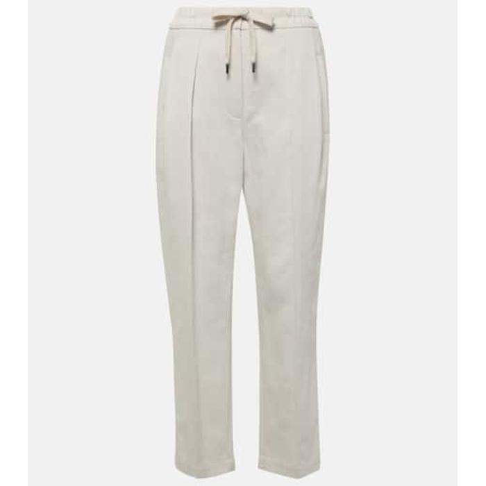 Прямые брюки из хлопчатобумажного и льняного габардина цвет: Белый