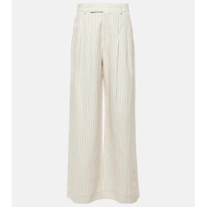 Широкие брюки из хлопка и льна со средней посадкой цвет: Белый