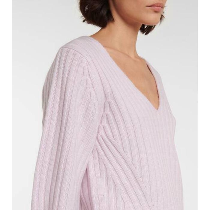 Шерстяной и кашемировый свитер в рубчик цвет: Розовый