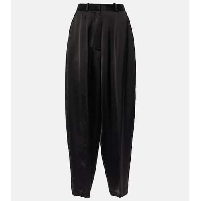 Широкие брюки из атласного крепа с высокой посадкой цвет: Чёрный