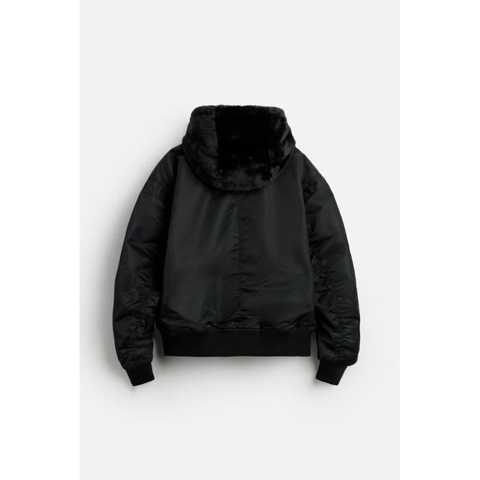 Zara black fur bomber jacket online