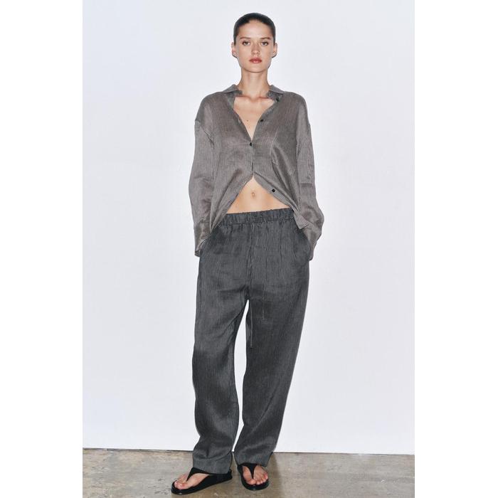 БРЮКИ ИЗ ЛЬНЯНОЙ ТКАНИ В ПОЛОСКУ ИЗ КОЛЛЕКЦИИ ZW COLLECTION