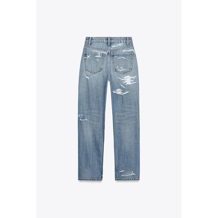 РВАНЫЕ MOM FIT ДЖИНСЫ С ЗАВЫШЕННОЙ ТАЛИЕЙ