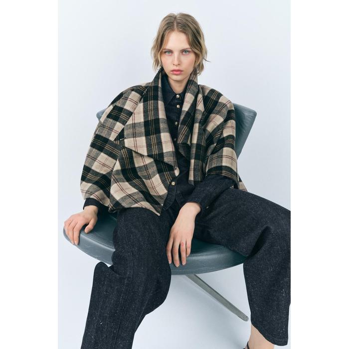 ШЕРСТЯНАЯ НАКИДКА В КЛЕТКУ ИЗ КОЛЛЕКЦИИ ZW COLLECTION