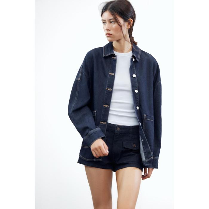 ДЖИНСОВАЯ ВЕРХНЯЯ РУБАШКА TRF OVERSIZE