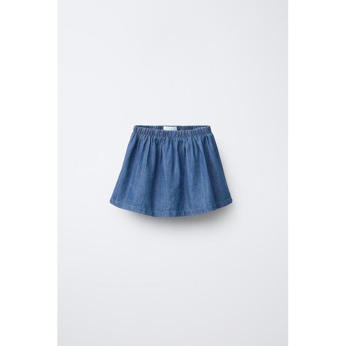 ДЖИНСОВЫЕ БЕРМУДЫ SKORT С ВЫШИВКОЙ В ЦВЕТОЧЕК ИЗ ДЕНИМА