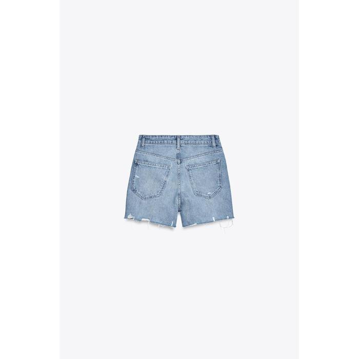 MOM FIT ДЖИНСОВЫЕ ШОРТЫ-БЕРМУДЫ TRF С ЗАВЫШЕННОЙ ТАЛИЕЙ И ПЕРЕКРЕЩИВАЮЩИМСЯ ПОЯСОМ