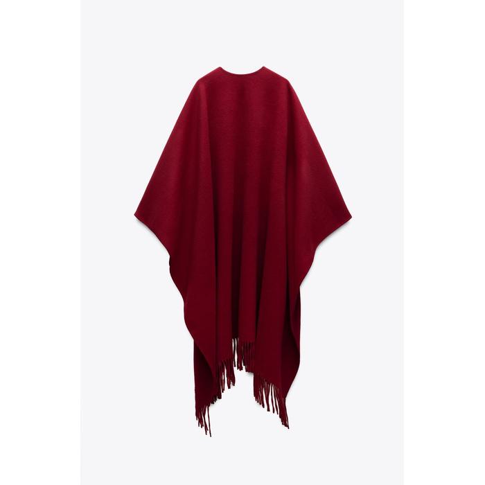 НАКИДКА ИЗ ПОЛУШЕРСТЯНОЙ ТКАНИ С БАХРОМОЙ ИЗ КОЛЛЕКЦИИ ZW COLLECTION
