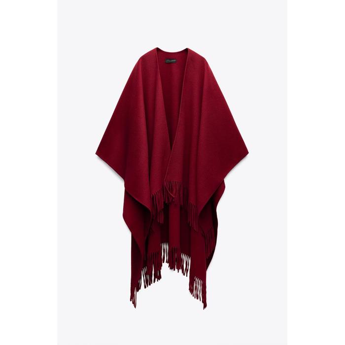 НАКИДКА ИЗ ПОЛУШЕРСТЯНОЙ ТКАНИ С БАХРОМОЙ ИЗ КОЛЛЕКЦИИ ZW COLLECTION