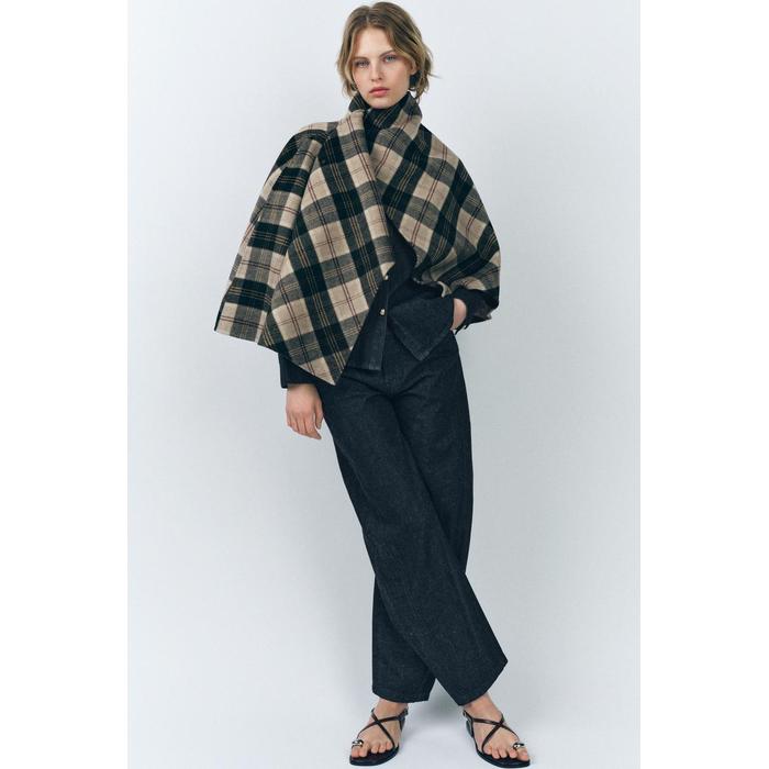 ШЕРСТЯНАЯ НАКИДКА В КЛЕТКУ ИЗ КОЛЛЕКЦИИ ZW COLLECTION
