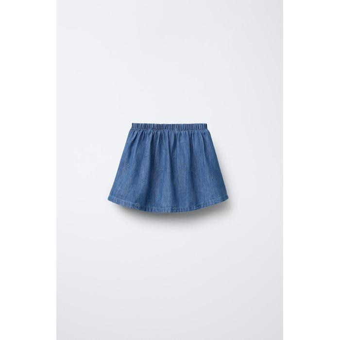 ДЖИНСОВЫЕ БЕРМУДЫ SKORT С ВЫШИВКОЙ В ЦВЕТОЧЕК ИЗ ДЕНИМА