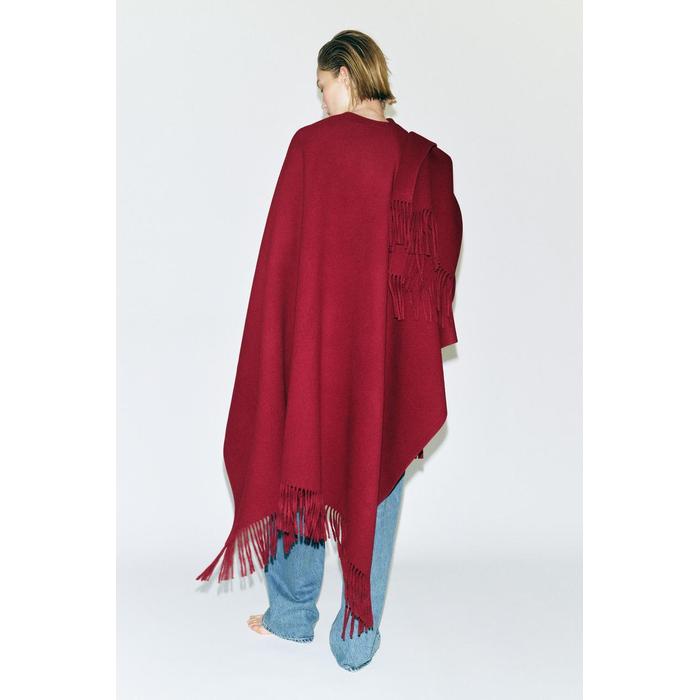 НАКИДКА ИЗ ПОЛУШЕРСТЯНОЙ ТКАНИ С БАХРОМОЙ ИЗ КОЛЛЕКЦИИ ZW COLLECTION