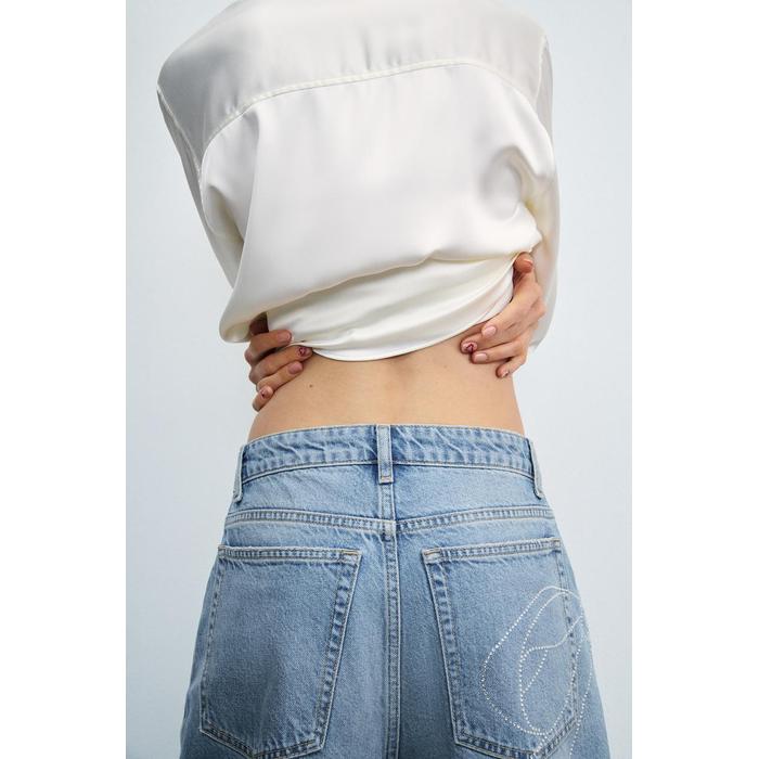 RELAXED ДЖИНСЫ OVERSIZE С ЗАВЫШЕННОЙ ТАЛИЕЙ И СТРАЗАМИ