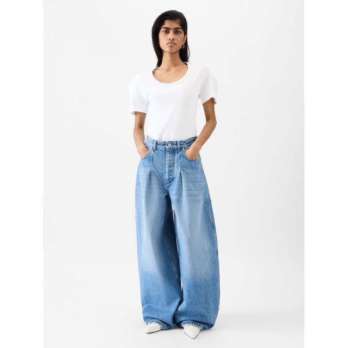 Джинсы с завышенной талией и закругленными краями цвет: Blue/tabac
