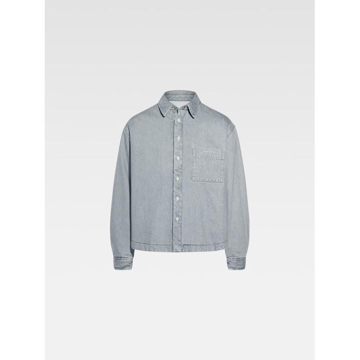 Джинсовая рубашка с пышными рукавами поверх рубашки цвет: Grey / off-white