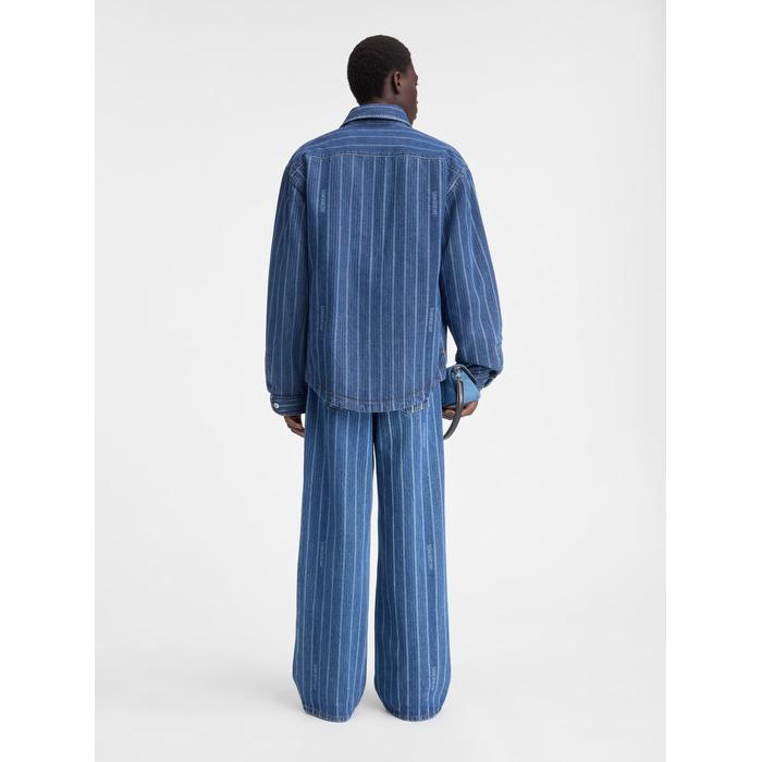 Джинсовая рубашка с пышными рукавами поверх рубашки цвет: Print blue stripes