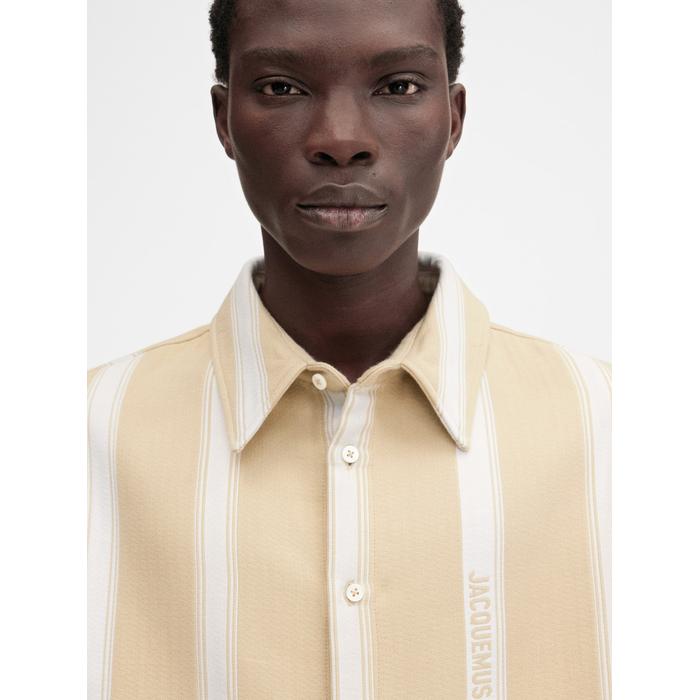 Пижамная рубашка в полоску с длинными рукавами цвет: Jacquard logo stripes white/beige