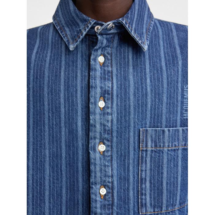 Джинсовая рубашка с пышными рукавами поверх рубашки цвет: Print blue stripes