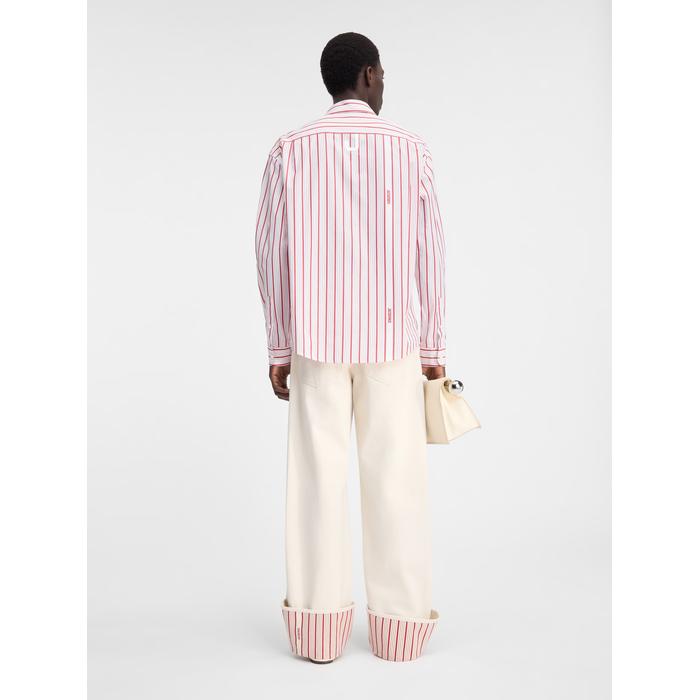 Рубашка в полоску с длинными рукавами цвет: Jacquard business logo stripes red / white